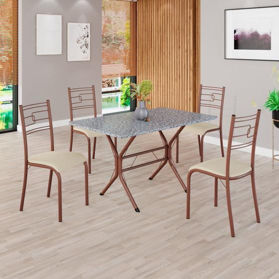 Imagem de Conjunto Sala de Jantar Mesa Retangular 100x60cm Tampo Granito Ocre 4 Cadeiras Paraty Creme / Marrom