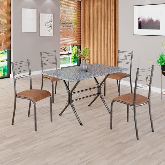 Imagem de Conjunto Sala de Jantar Mesa Retangular 100x60cm Tampo Granito Ocre 4 Cadeiras Paraty