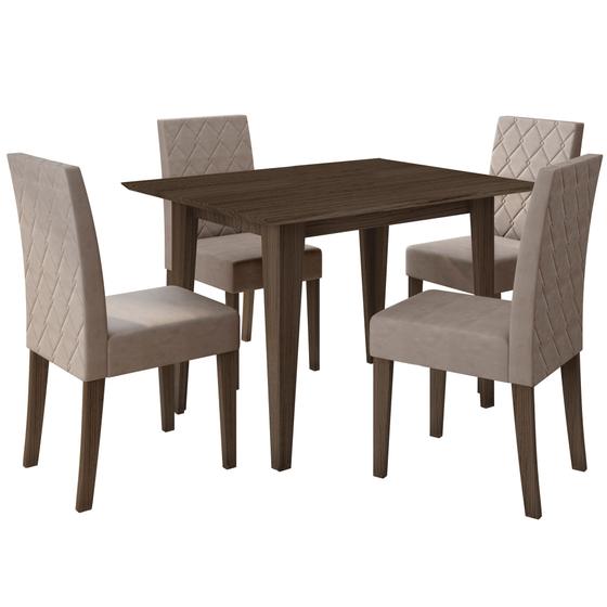 Imagem de Conjunto Sala de Jantar Mesa Retangular 120cm Kate sem Vidro com 4 Cadeiras Jade Amêndoa/Cappuccino - Poliman