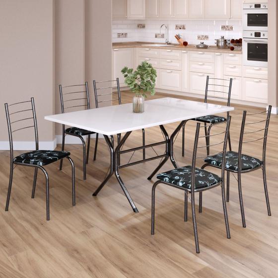 Imagem de Conjunto Sala de Jantar Mesa Retangular 140x75cm Tampo Madeira Mdp 6 Cadeiras Rio