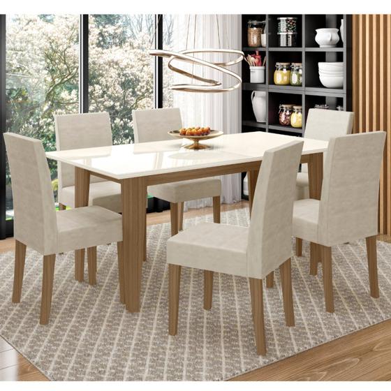Imagem de Conjunto Sala de Jantar Mesa Retangular Liz com Vidro 160cm 6 Cadeiras Josi