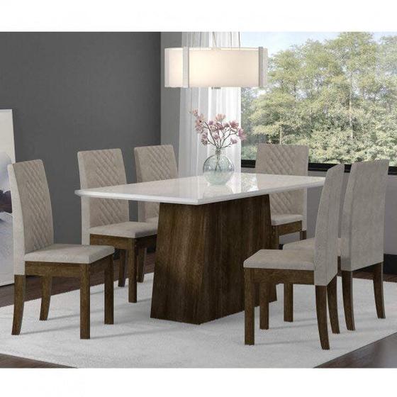 Imagem de Conjunto Sala de Jantar Mesa Retangular Tampo de Vidro Elegance e 6 Cadeiras Cristal Sonetto Móveis