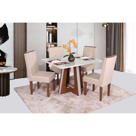 Imagem de Conjunto Sala de Jantar Mesa Retangular Vitória com 4 Cadeiras Helena com Apliques Naturalle/Off White