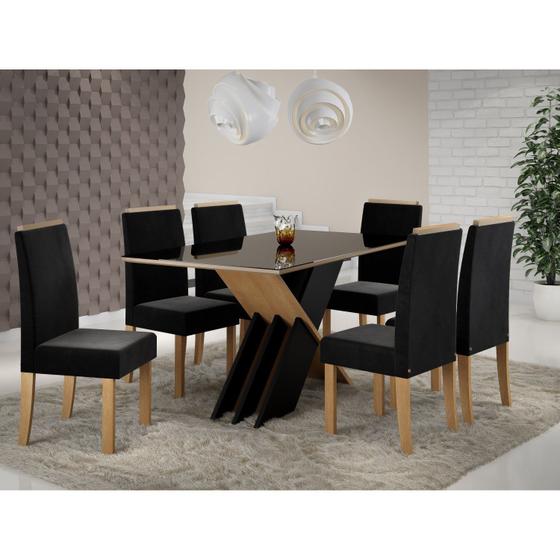 Imagem de Conjunto Sala de Jantar Mesa Sarah 160cm Tampo Vidro/MDF com 6 Cadeiras Styllo Sonetto Móveis