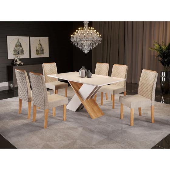 Imagem de Conjunto Sala de Jantar Mesa Sarah Tampo Vidro com 6 Cadeiras Elegance Sonetto Móveis