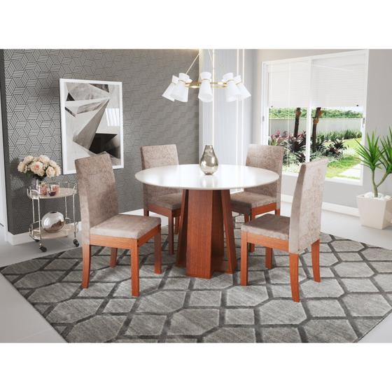 Imagem de Conjunto Sala de Jantar Mesa Styllo Redonda 100cm Tampo MDF com 4 Cadeiras Cristal Sonetto Móveis