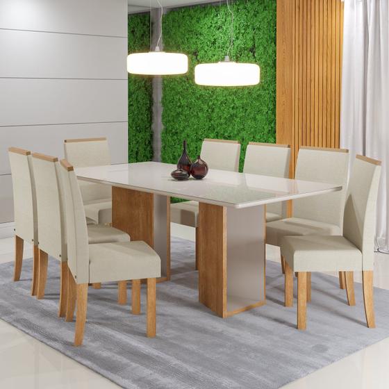 Imagem de Conjunto Sala de Jantar Mesa Tampo com Vidro com 8 Cadeiras Ayla Styllo Sonetto Móveis