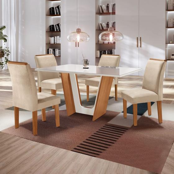 Imagem de Conjunto Sala de Jantar Mesa Tampo Dakota Plus Vidro 120x80cm com 4 Cadeiras Luisa Yescasa