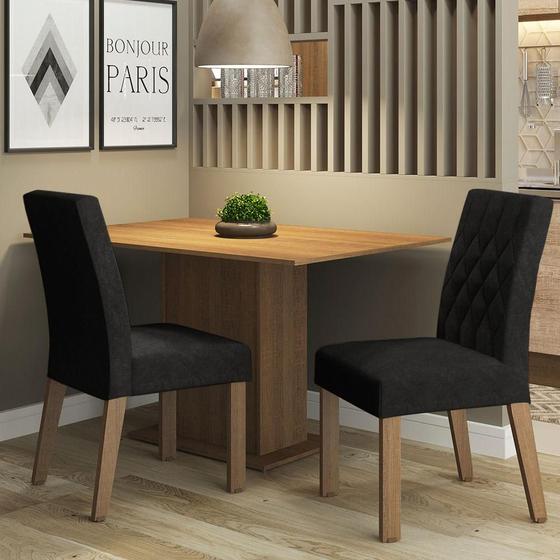 Imagem de Conjunto Sala de Jantar Mesa Tampo de Madeira 2 Cadeiras Rustic/Oxford Tainá Madesa