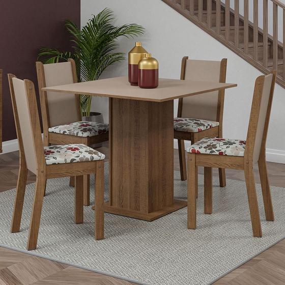 Imagem de Conjunto Sala de Jantar Mesa Tampo de Madeira 4 Cadeiras Rustic/Crema/ Hibiscos Briana Madesa