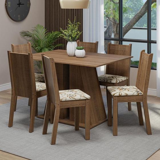 Conjunto Sala de Jantar Mesa Tampo de Madeira 6 Cadeiras Rustic/Lírio Bege Sharon Madesa Menor preço em Conjunto Sala de Jantar Mesa Tampo de Madeira 6 Cadeiras Rustic/Lírio Bege Sharon Madesa