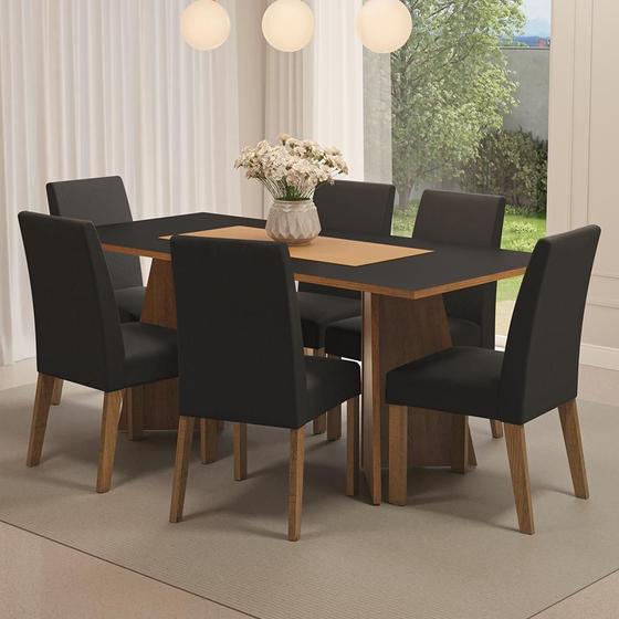 Imagem de Conjunto Sala de Jantar Mesa Tampo de Madeira 6 Cadeiras Rustic/Preto/Oxford Simone Madesa
