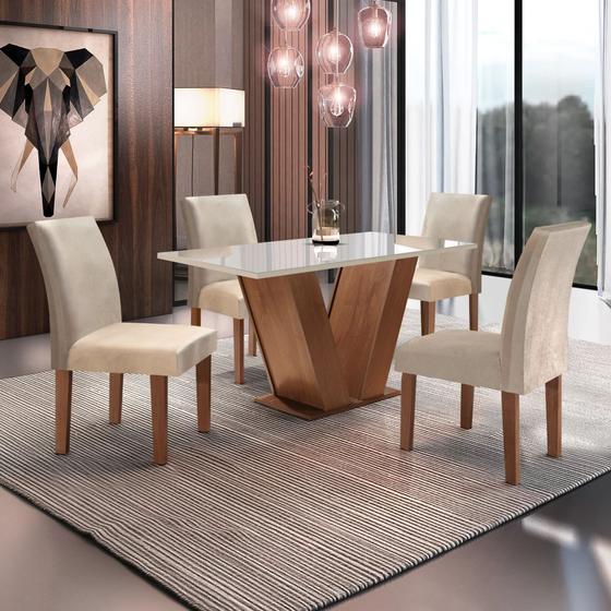 Conjunto Sala de Jantar Mesa Tampo de Vidro 4 Cadeiras Espanha Yescasa Menor preço em Conjunto Sala de Jantar Mesa Tampo de Vidro 4 Cadeiras Espanha Yescasa