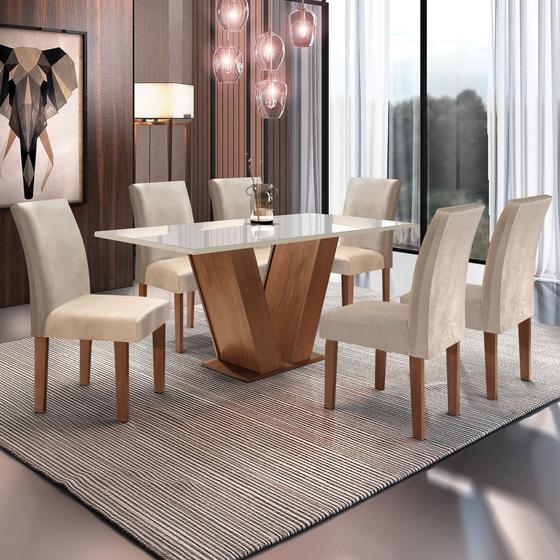 Conjunto Sala de Jantar Mesa Tampo de Vidro 6 Cadeiras Espanha Yescasa Menor preço em Conjunto Sala de Jantar Mesa Tampo de Vidro 6 Cadeiras Espanha Yescasa