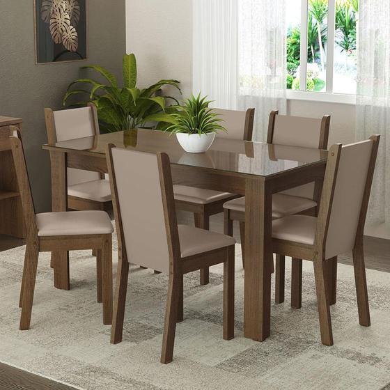 Conjunto Sala de Jantar Mesa Tampo de Vidro 6 Cadeiras Heloísa Madesa Imagem de Conjunto Sala de Jantar Mesa Tampo de Vidro 6 Cadeiras Heloísa Madesa