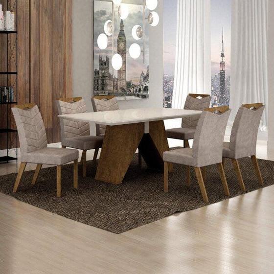Imagem de Conjunto Sala de Jantar Mesa Tampo de Vidro Off-White 6 Cadeiras Verona Leifer