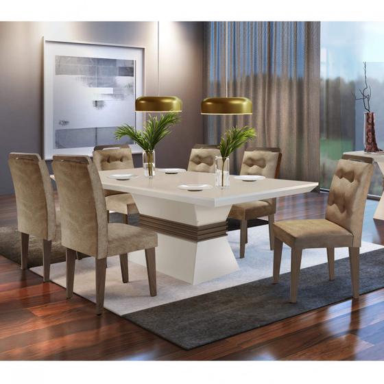 Conjunto Sala de Jantar Mesa Tampo MDF 6 Cadeiras Clarice Espresso Móveis Animalle Chocolate/Off White/Café Menor preço em Conjunto Sala de Jantar Mesa Tampo MDF 6 Cadeiras Clarice Espresso Móveis Animalle Chocolate/Off White/Café