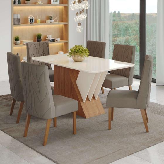 Imagem de Conjunto Sala de Jantar Mesa Tampo Mdf e Vidro 6 Cadeiras Jéssica Espresso Móveis