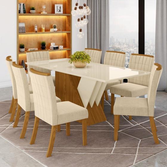 Conjunto Sala de Jantar Mesa Tampo MDF e Vidro 8 Cadeiras Itália Espresso Móveis Menor preço em Conjunto Sala de Jantar Mesa Tampo MDF e Vidro 8 Cadeiras Itália Espresso Móveis