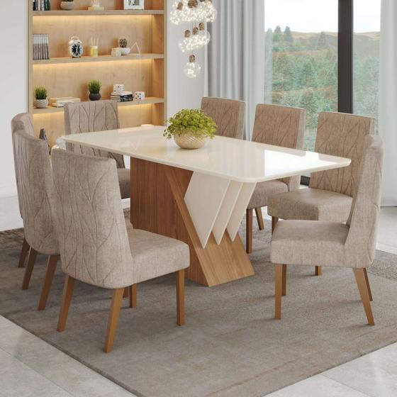 Imagem de Conjunto Sala de Jantar Mesa Tampo Mdf e Vidro 8 Cadeiras Jéssica Espresso Móveis