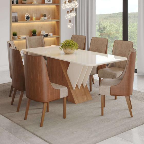 Imagem de Conjunto Sala de Jantar Mesa Tampo Mdf e Vidro 8 Cadeiras Marieli Espresso Móveis