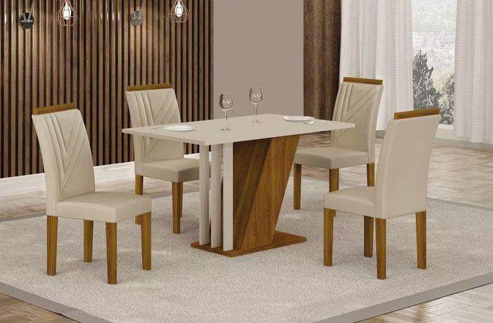 Conjunto Sala de Jantar Mesa Tampo MDF/MDP com 4 Cadeiras Freijó Off Menor preço em Conjunto Sala de Jantar Mesa Tampo MDF/MDP com 4 Cadeiras Freijó Off