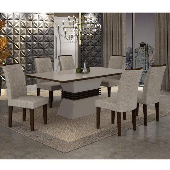 Imagem de Conjunto Sala de Jantar Mesa Tampo MDF/Vidro 180cm Clarice e 6 Cadeiras Lunara Espresso Móveis