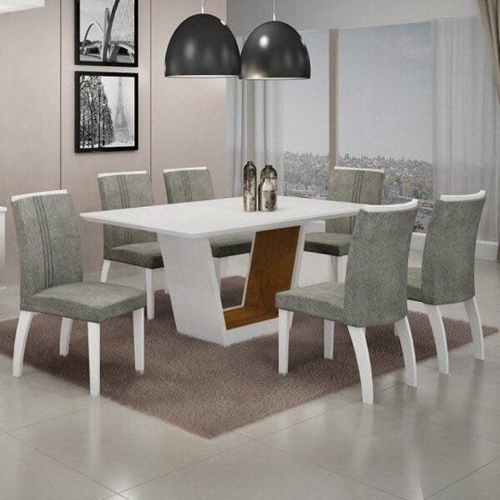 Imagem de Conjunto Sala de Jantar Mesa Tampo MDF/Vidro 6 Cadeiras Alemanha Leifer Flex Color