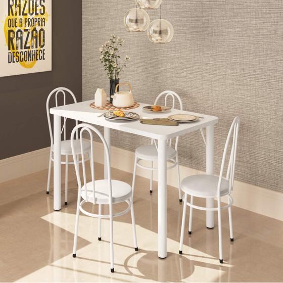 Conjunto Sala de Jantar Mesa Tampo MDP Roma 900 4 Cadeiras Tubulares Estofadas Bona Vita Móveis Menor preço em Conjunto Sala de Jantar Mesa Tampo MDP Roma 900 4 Cadeiras Tubulares Estofadas Bona Vita Móveis