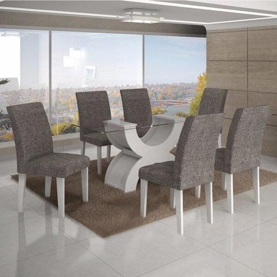 Imagem de Conjunto Sala de Jantar Mesa Tampo Vidro 160cm 6 Cadeiras Olímpia New Leifer