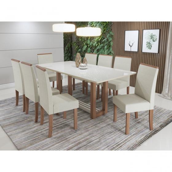 Conjunto Sala de Jantar Mesa Tampo Vidro com 8 Cadeiras Julia Louise Sonetto Móveis Menor preço em Conjunto Sala de Jantar Mesa Tampo Vidro com 8 Cadeiras Julia Louise Sonetto Móveis