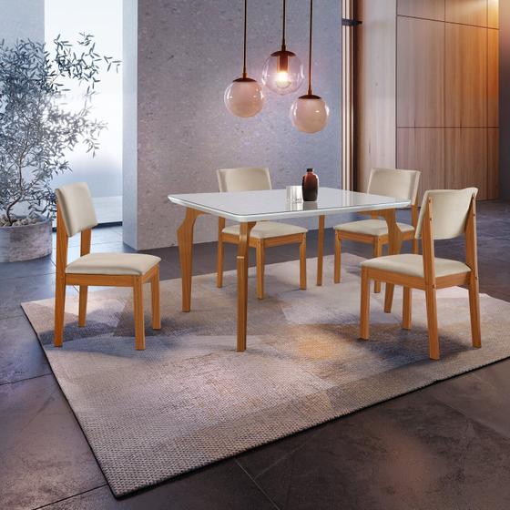 Conjunto Sala de Jantar Mesa Tampo Vidro/mdf com 4 Cadeiras Suede Marialice Menor preço em Conjunto Sala de Jantar Mesa Tampo Vidro/mdf com 4 Cadeiras Suede Marialice