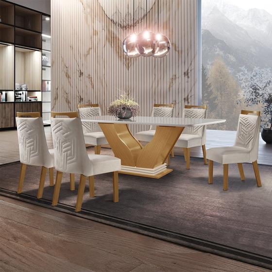 Imagem de Conjunto Sala de Jantar Mesa Tampo Vidro/mdf Safira com 6 Cadeiras Kioto Espresso Móveis
