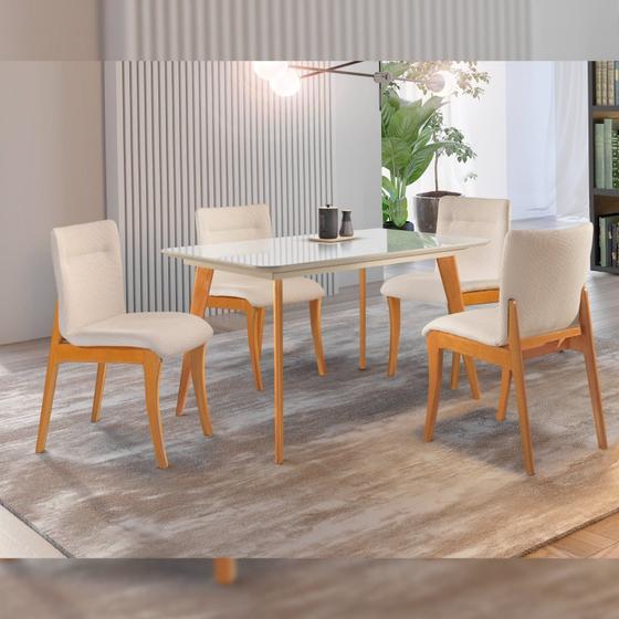 Imagem de Conjunto Sala de Jantar Mesa Versales 120cm com 4 Cadeiras Deboraestrutura em madeira Maciça e Tampo MDF/Vidro