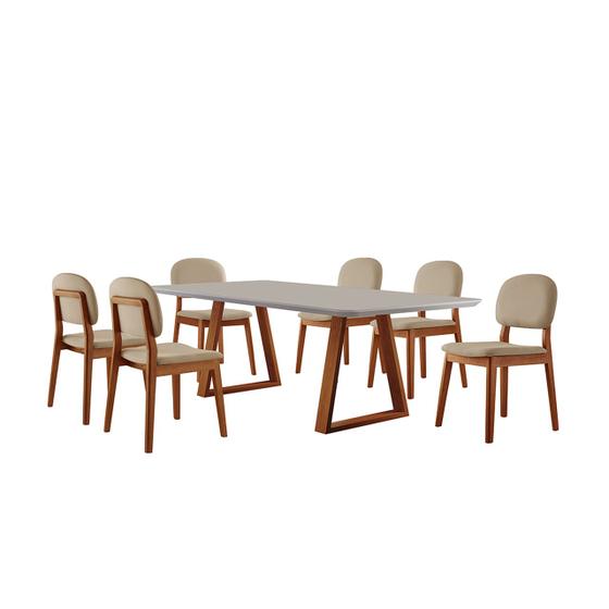 Imagem de Conjunto Sala de Jantar Mesa Viena 160x90cm Tampo Retângular Vidro/MDF Off White com 6 Cadeiras Évora  Móveis Minas