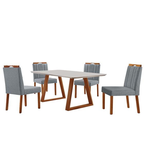 Conjunto Sala de Jantar Mesa Viena Madeira Maciça 140x80cm Tampo Retângular Vidro Off White com 4 Cadeiras Ágata com Puxador Móveis Minas Menor preço em Conjunto Sala de Jantar Mesa Viena Madeira Maciça 140x80cm Tampo Retângular Vidro Off White com 4 Cadeiras Ágata com Puxador Móveis Minas