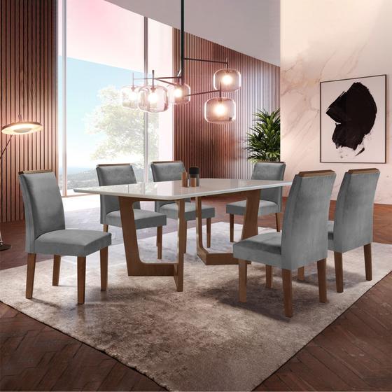 Imagem de Conjunto Sala De Jantar Nápoles Tampo Vidro/MDF com 6 Cadeiras Luísa Smart Plus