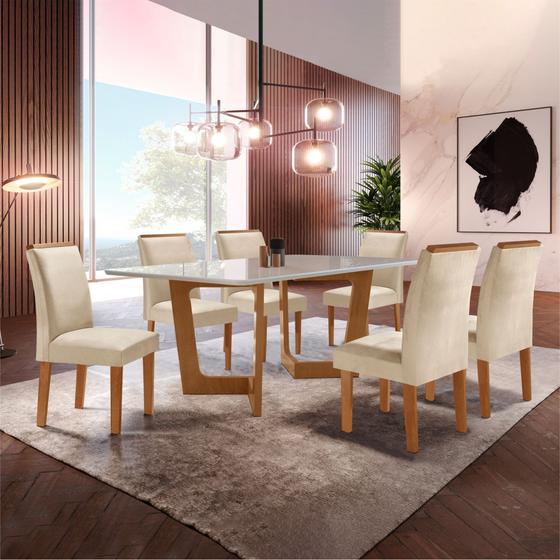 Imagem de Conjunto Sala De Jantar Nápoles Tampo Vidro/MDF com 6 Cadeiras Luísa Smart Plus