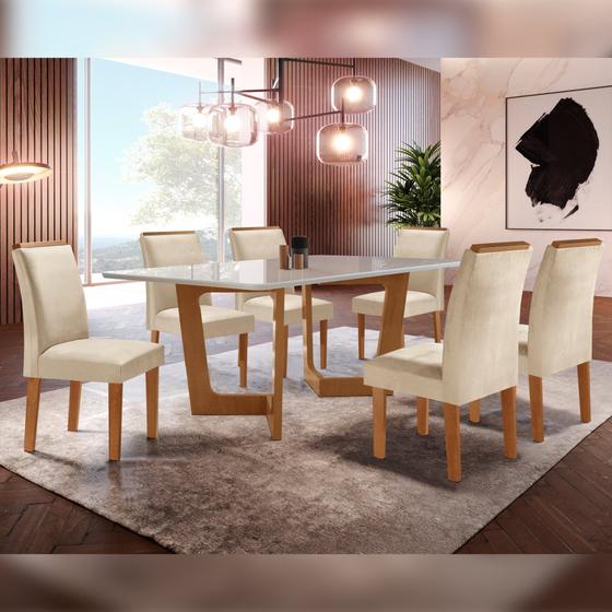 Imagem de Conjunto Sala De Jantar Nápoles Tampo Vidro/MDF com 6 Cadeiras Luísa Smart Plus Cel Móveis