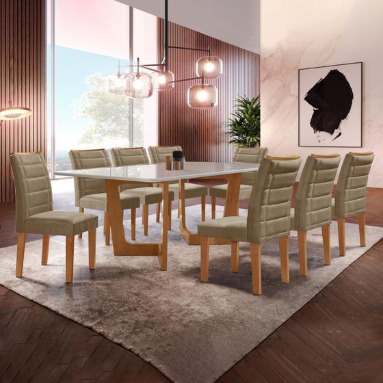 Imagem de Conjunto Sala De Jantar Nápoles Tampo Vidro/MDF com 8 Cadeiras Genova Smart Plus