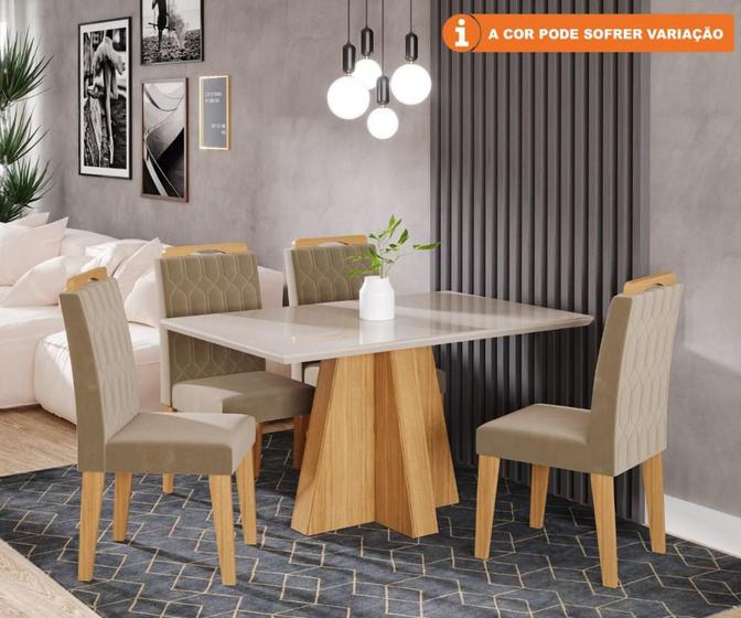 Imagem de Conjunto Sala De Jantar Patricia 130X80 Tampo MDF/Vidro 4 Cadeiras Paola Cimol Nature/Offwhite/Joli