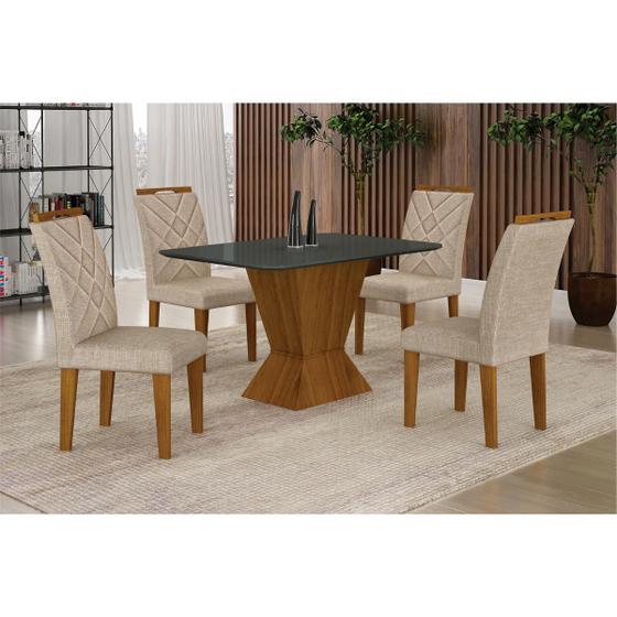 Imagem de Conjunto Sala de Jantar Premium 120x80cm Tampo MDF/Vidro com 4 Cadeiras Larissa Linho Palha - Leifer