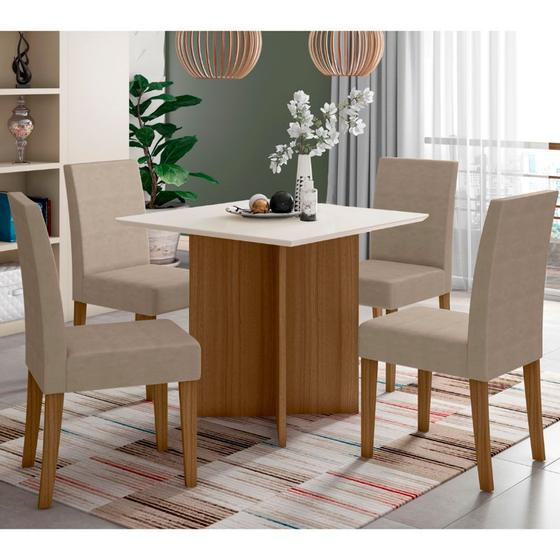 Imagem de Conjunto Sala de Jantar Quadrada Mesa Helo 90cm e 04 Cadeiras Josi Poliman Móveis