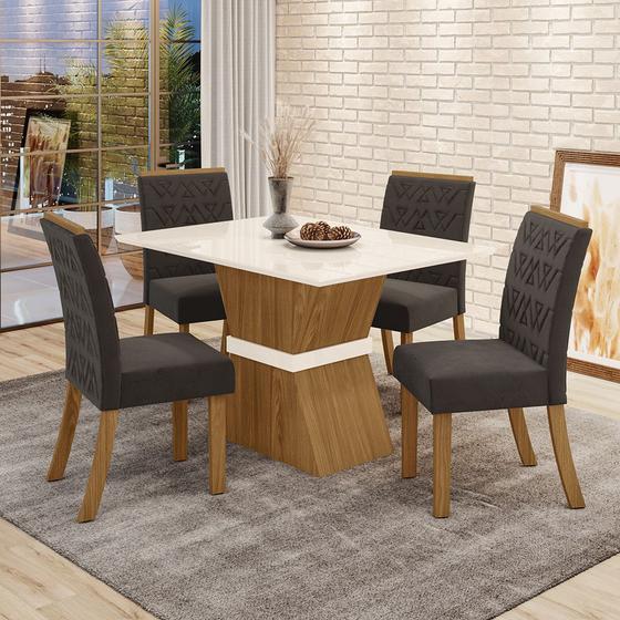 Imagem de Conjunto Sala de Jantar Tampo MDF Canto Reto 120 Cm 4 Cadeiras Suely Casa 812