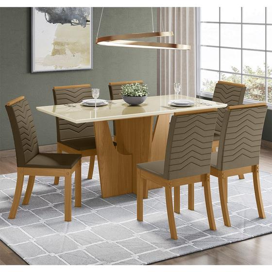 Imagem de Conjunto Sala de Jantar Tampo MDF Canto Reto com Vidro 160 Cm 6 Cadeiras Valentina Henn