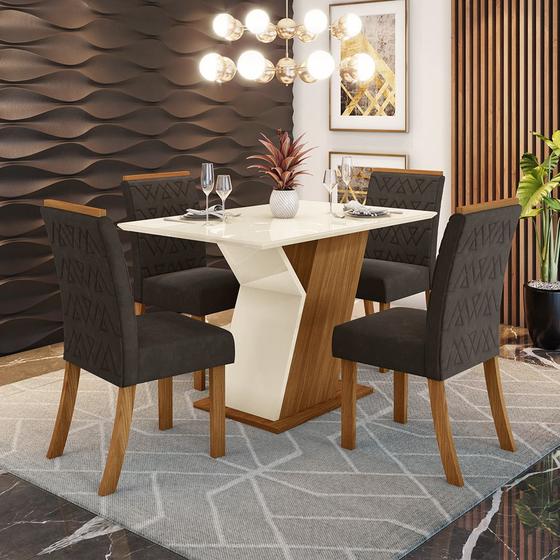 Imagem de Conjunto Sala de Jantar Tampo MDF Com Vidro 120 Cm com 4 Cadeiras Zuri  Casa 812