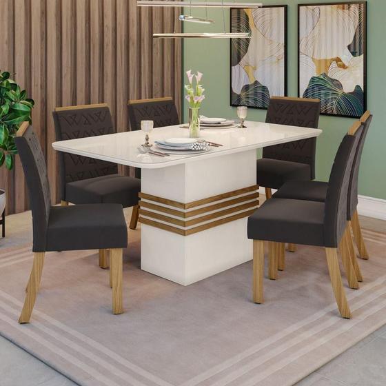 Imagem de Conjunto Sala De Jantar Tampo Mdf Com Vidro 160cm 6 Cadeiras