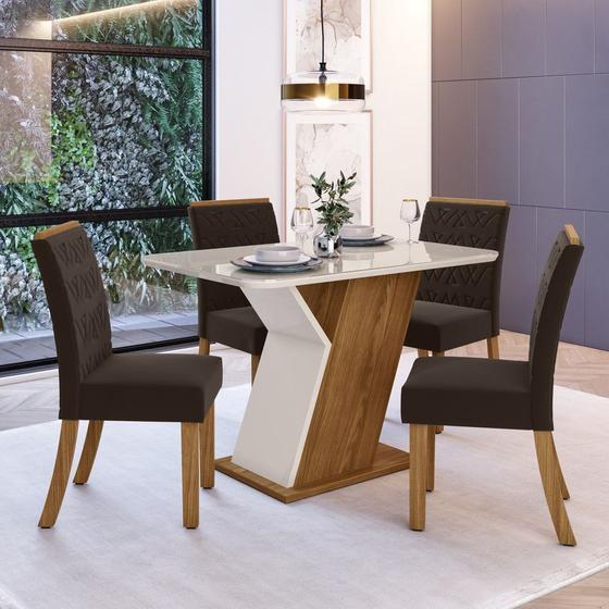 Imagem de Conjunto Sala de Jantar Tampo MDF com Vidro Canto Arredondado 120 Cm 4 Cadeiras Juanita Casa 812