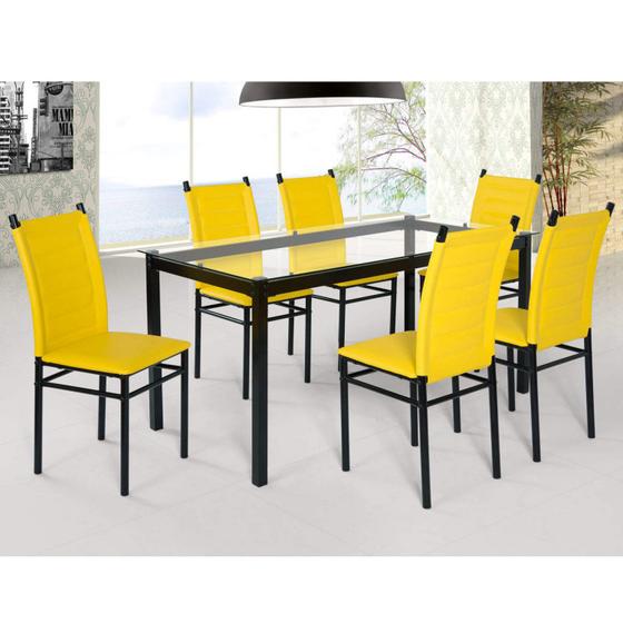 Conjunto Sala de Jantar Tokio Mesa 6 Cadeiras Art Panta Preto/Amarelo Menor preço em Conjunto Sala de Jantar Tokio Mesa 6 Cadeiras Art Panta Preto/Amarelo