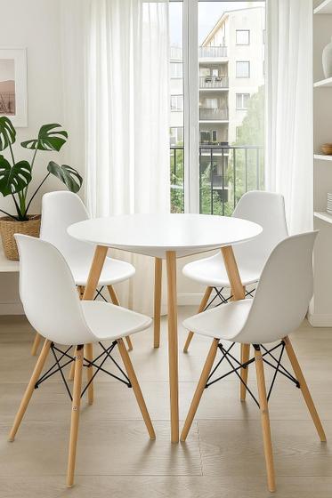 Imagem de Conjunto Sala Jantar Mesa Leda 80cm e 04 Cadeiras Eiffel Eames Elegante Cor Branco